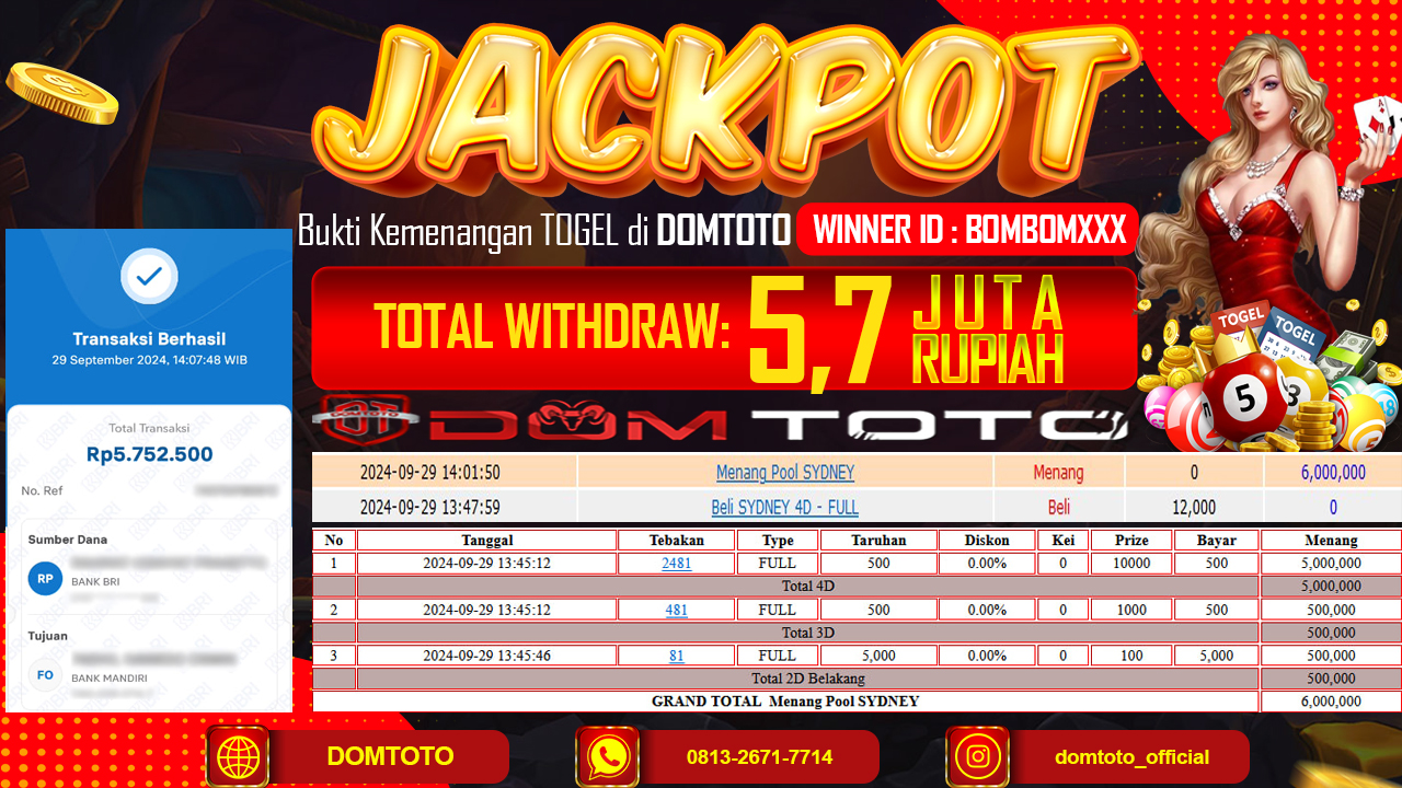 JACKPOT  SYDNEY LOTTO 29 SEPTEMBER 2024